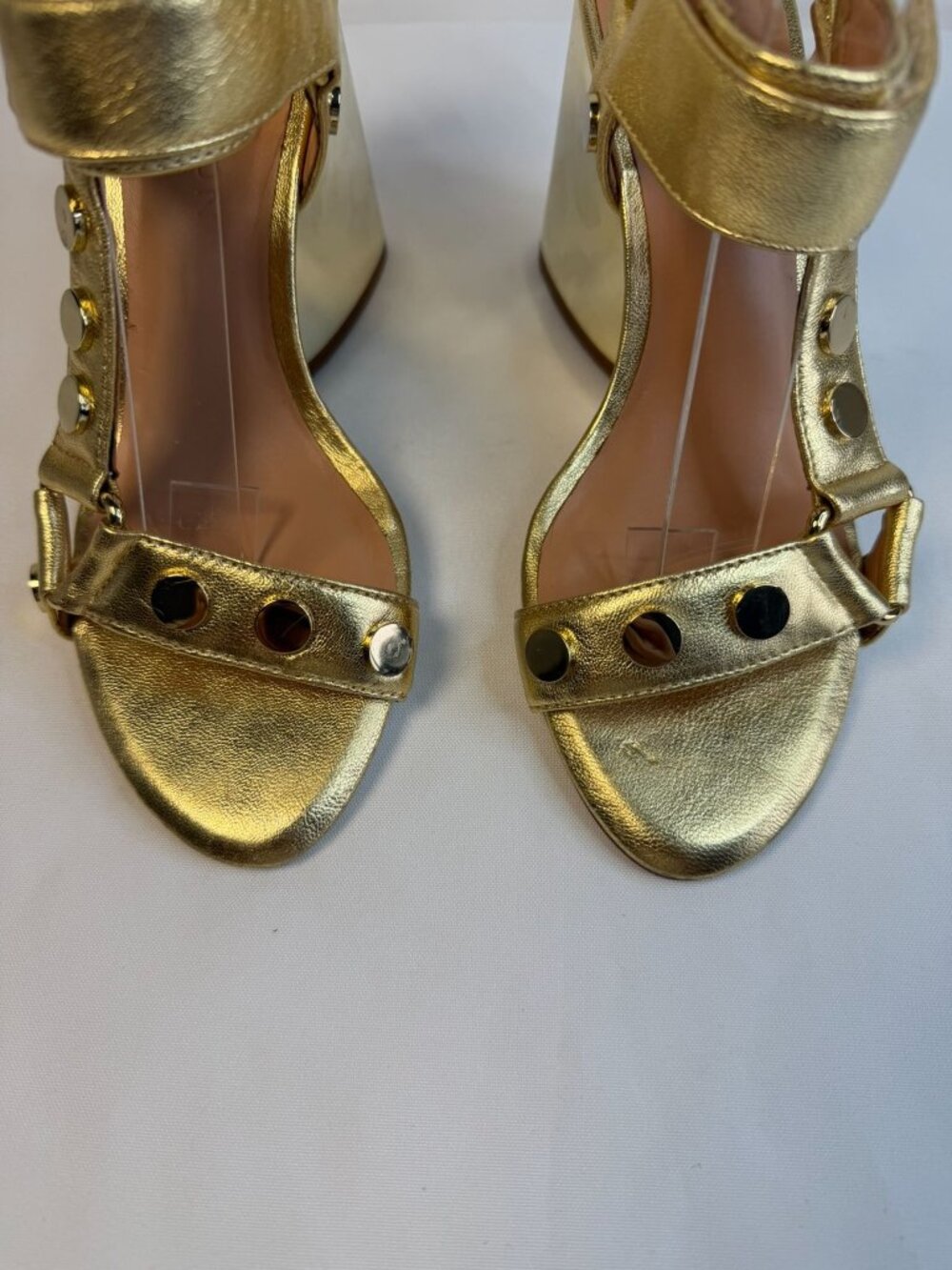 Halston Heritage Mica Sandal Womens Size 5.5M Gold & Bronze Studded Block Heel - Picture 4 of 15
